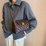 Versatile Rhombic Chain Crossbody Bag For Women - Coffee - Rear View