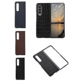 For Samsung Galaxy Z Fold4 5G Genuine Leather Crocodile Texture Phone Case - Brown - Rear View