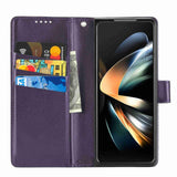 For Samsung Galaxy Z Fold4 5G Embossed Pu Leather Phone Case - Red - 45-Degree Angle