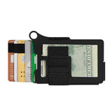 Rfid Metal Card Holder Compact Edc Wallet - Black Cloth Belt - 45-Degree Angle