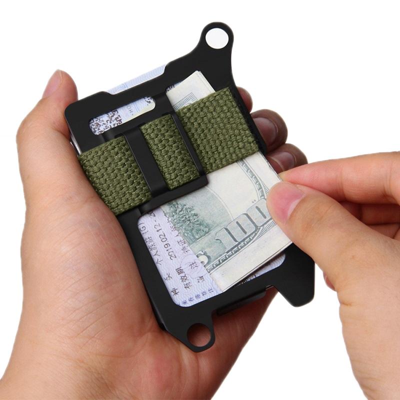 Rfid Metal Card Holder Compact Edc Wallet - Black Cloth Belt