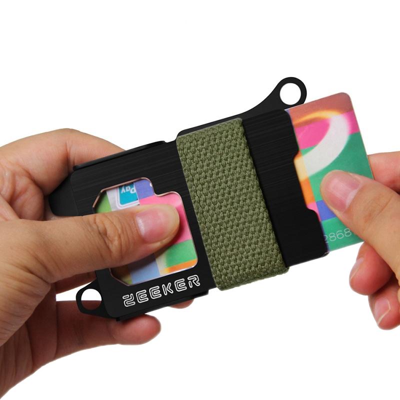 Rfid Metal Card Holder Compact Edc Wallet - Black Cloth Belt