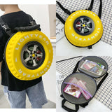 Kindergarten Shoulder Bag - Tire Shaped for Kids - Black - Close-Up Angle