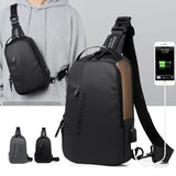 Compact Shoulder Sling USB Crossbody Chest Bag For Men - Black Gold - Side View