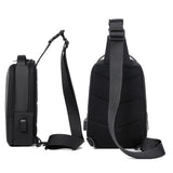 Compact Shoulder Sling USB Crossbody Chest Bag For Men - Black Gold - Top-Down View