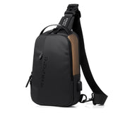 Compact Shoulder Sling USB Crossbody Chest Bag For Men - Black Gold - Low Angle
