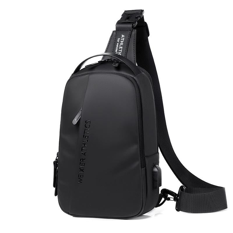 Compact Shoulder Sling USB Crossbody Chest Bag For Men - Black Gold