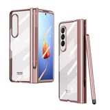 For Samsung Galaxy Z Fold4 5G Full Body Phone Case with Integrated Hinge and Pen Slot - Silver