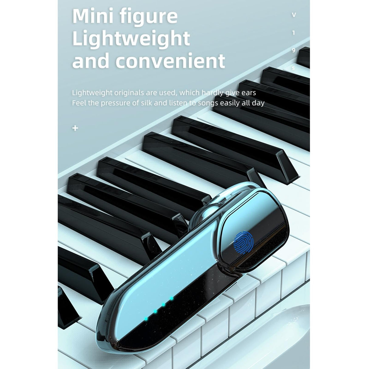 Business Style Bluetooth 5.0 Earphone with Fingerprint Touch - Blue