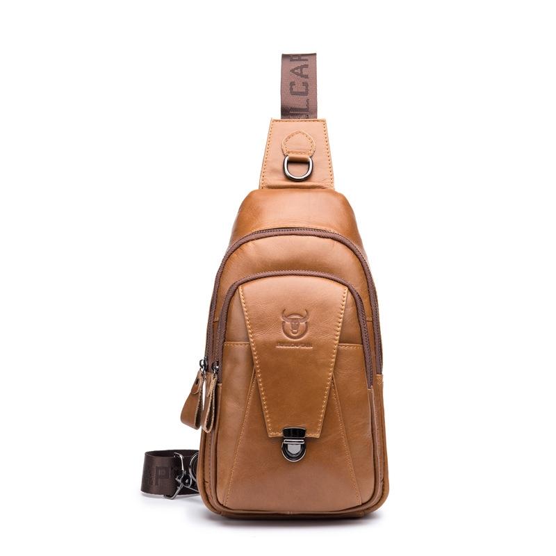 Men Leather Multi Function Shoulder Bag - Yellow Brown