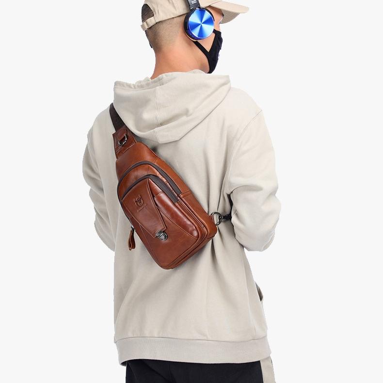 Men Leather Multi Function Shoulder Bag - Yellow Brown