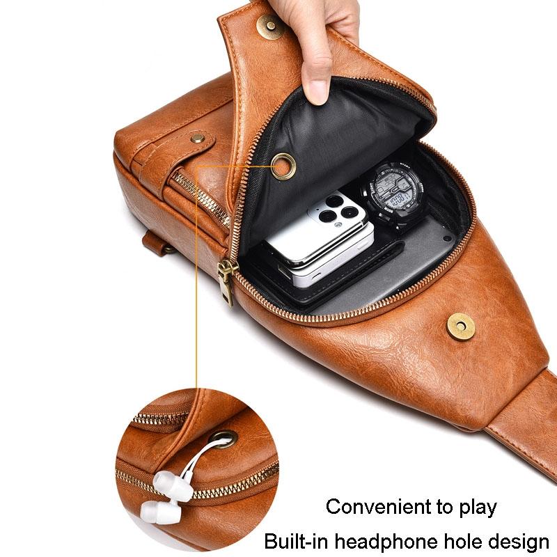 Versatile Single Shoulder Chest Bag For Motorcyclists - Light Brown