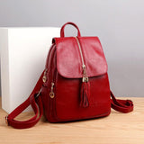Leather Travel Backpack - Anti-theft Compact - Black - Front View