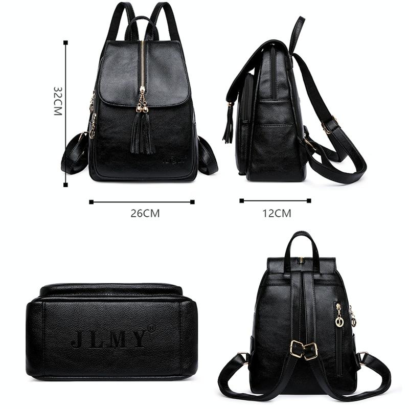 Leather Travel Backpack - Anti-theft Compact - Black