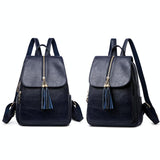 Leather Travel Backpack - Anti-theft Compact - Black - Low Angle