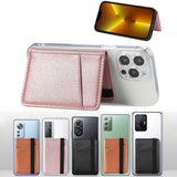 Pu Leather Phone Card Holder With Bracket Multifunctional - Rose Gold - 45-Degree Angle
