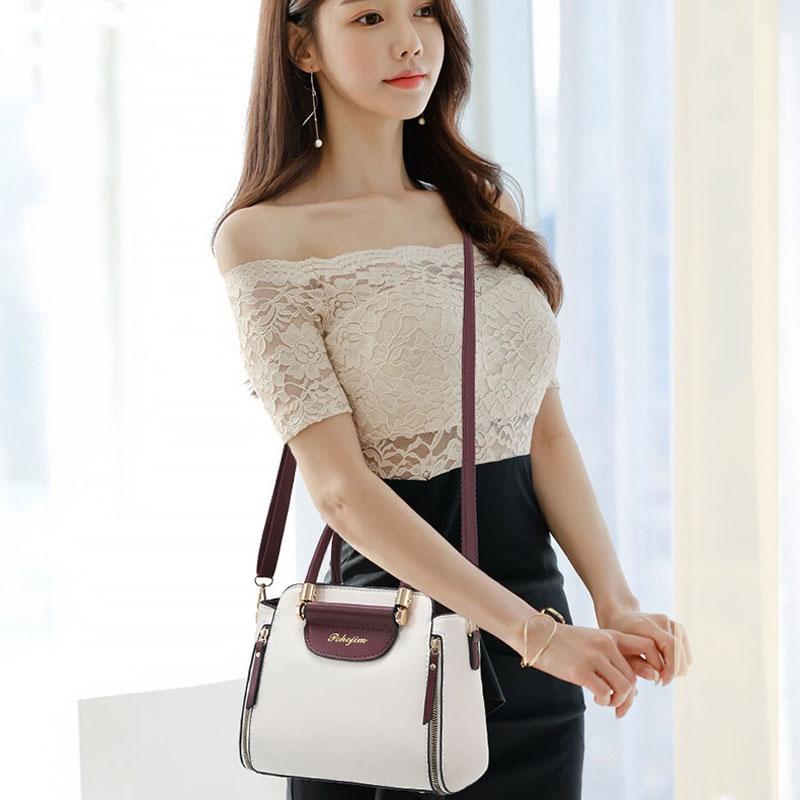 Large Capacity Women Colorblock Crossbody Bag - White