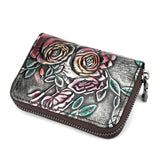 Hand Painted Leather Card Holder Silver - Front View