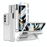 For Samsung Galaxy Z Fold4 5G Magnetic Leather Flip Case With Holder - Silver - Close-Up Angle