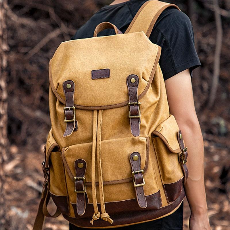 Travel-ready Retro Canvas Backpack - Spacious Design - Yellow
