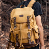 Travel-ready Retro Canvas Backpack - Spacious Design - Yellow - Side View