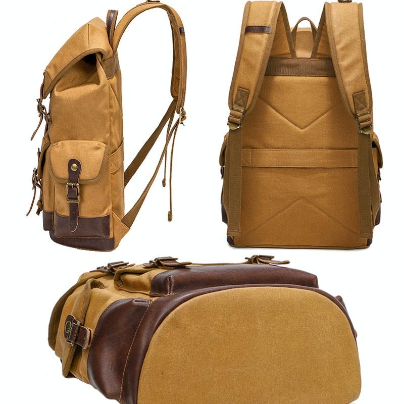Travel-ready Retro Canvas Backpack - Spacious Design - Yellow