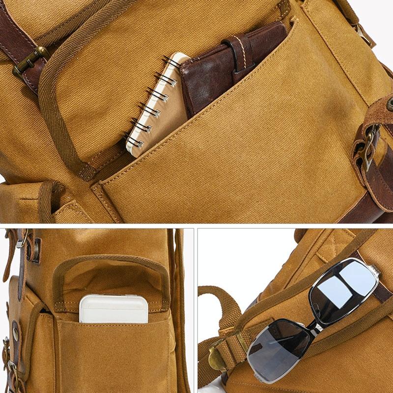 Travel-ready Retro Canvas Backpack - Spacious Design - Yellow
