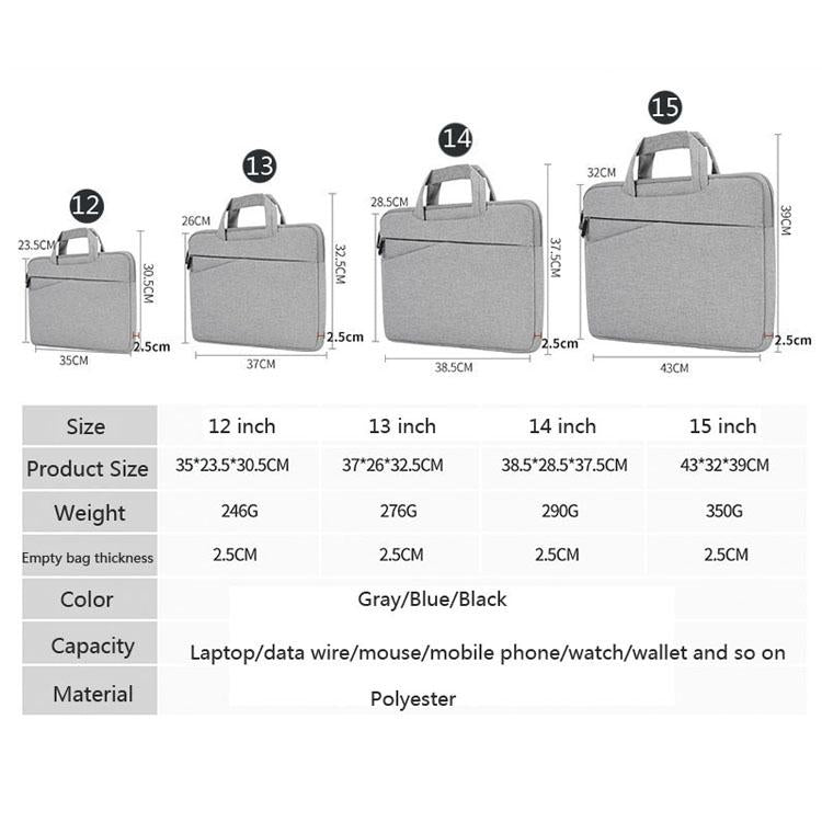 Large-capacity Laptop Liner Bag for Business - 13 Inch - Gray
