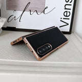 For Samsung Galaxy Z Fold4 5G Xiaoya Series Genuine Leather Plating Case - Blue