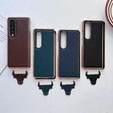 For Samsung Galaxy Z Fold4 5G Xiaoya Series Genuine Leather Plating Case - Blue - Rear View