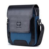 Men Leather Diagonal Shoulder Bag Multi Function - Black