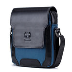 Men Leather Diagonal Shoulder Bag Multi Function - Black