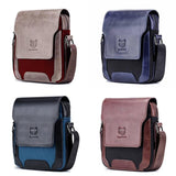 Men Leather Diagonal Shoulder Bag Multi Function - Black