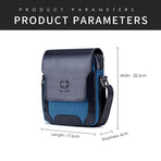 Men Leather Diagonal Shoulder Bag Multi Function - Black