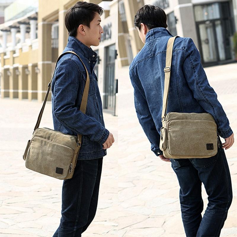 Men Vintage Canvas Single Shoulder Bag - Brown