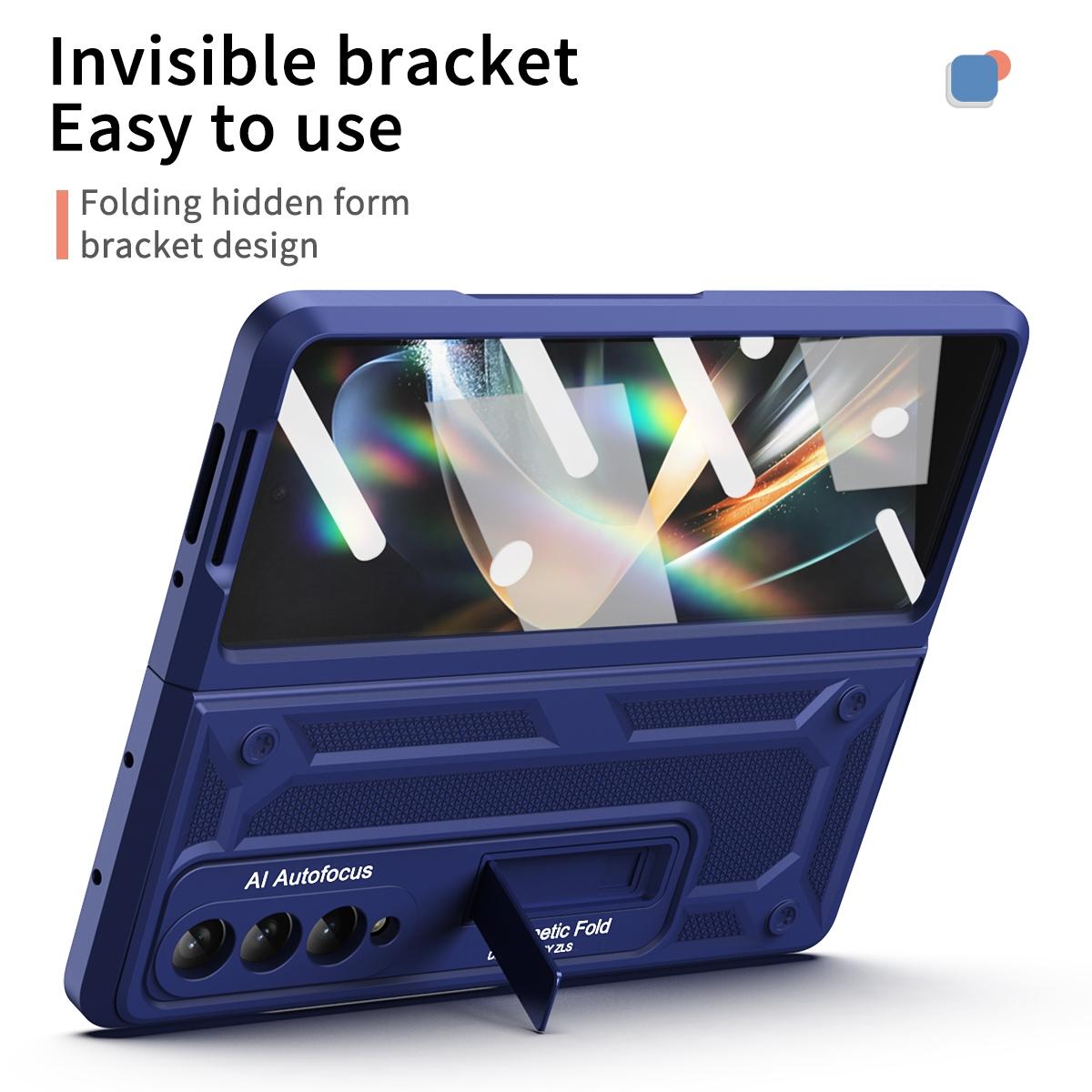 For Samsung Galaxy Z Fold4 5G Telescopic Hinge Foldable Phone Case With Stand - Blue