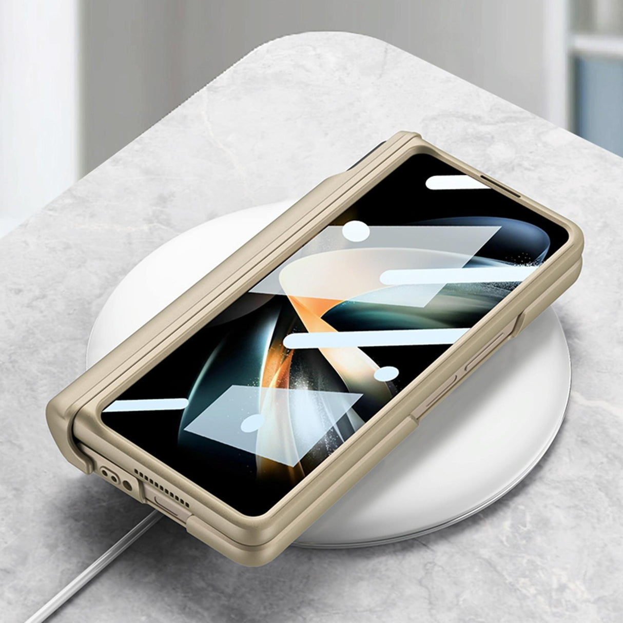 For Samsung Galaxy Z Fold4 5G Shockproof Magnetic Fold Case With Wrist Strap - Black