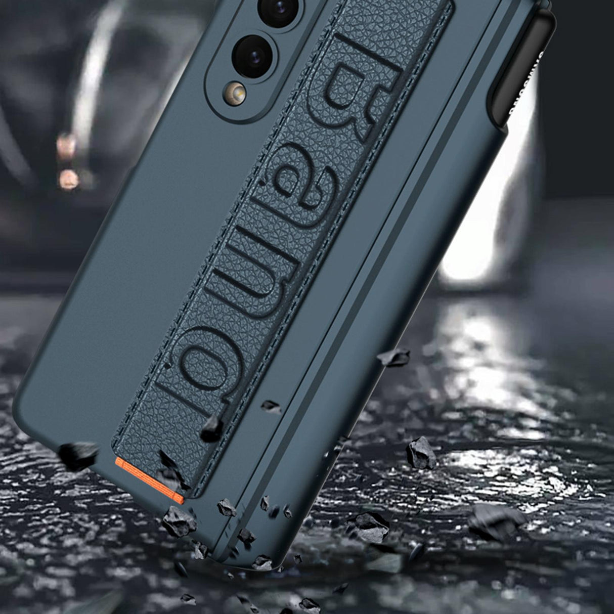 For Samsung Galaxy Z Fold4 5G Shockproof Magnetic Fold Case With Wrist Strap - Black