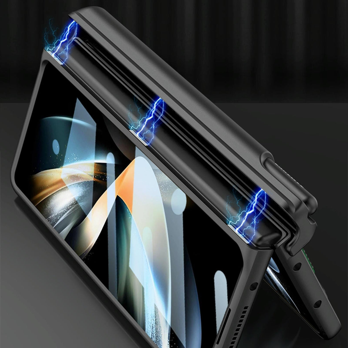 For Samsung Galaxy Z Fold4 5G Shockproof Magnetic Fold Case With Wrist Strap - Black