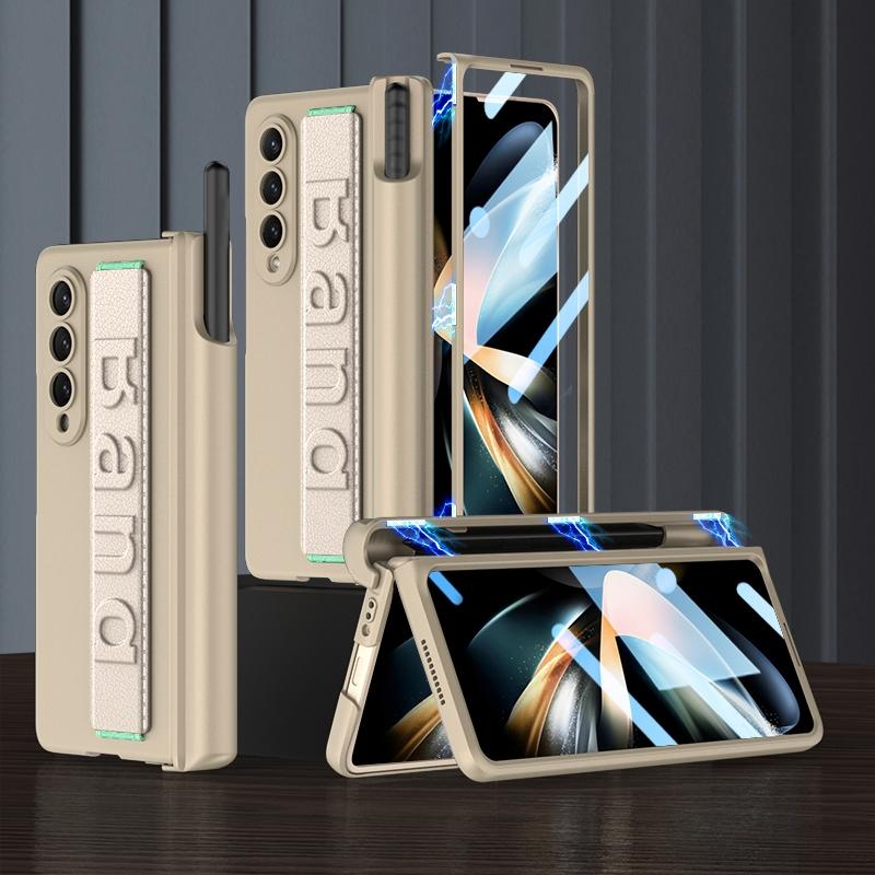 For Samsung Galaxy Z Fold4 5G Shockproof Magnetic Fold Case With Wrist Strap - Black