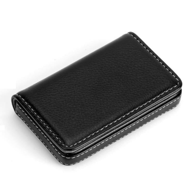 Stainless Steel Magnetic Business Card Holder Pu Leather Case - Blue