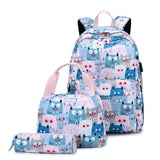 Student Backpack Set - Printed Design - Grey - Front View