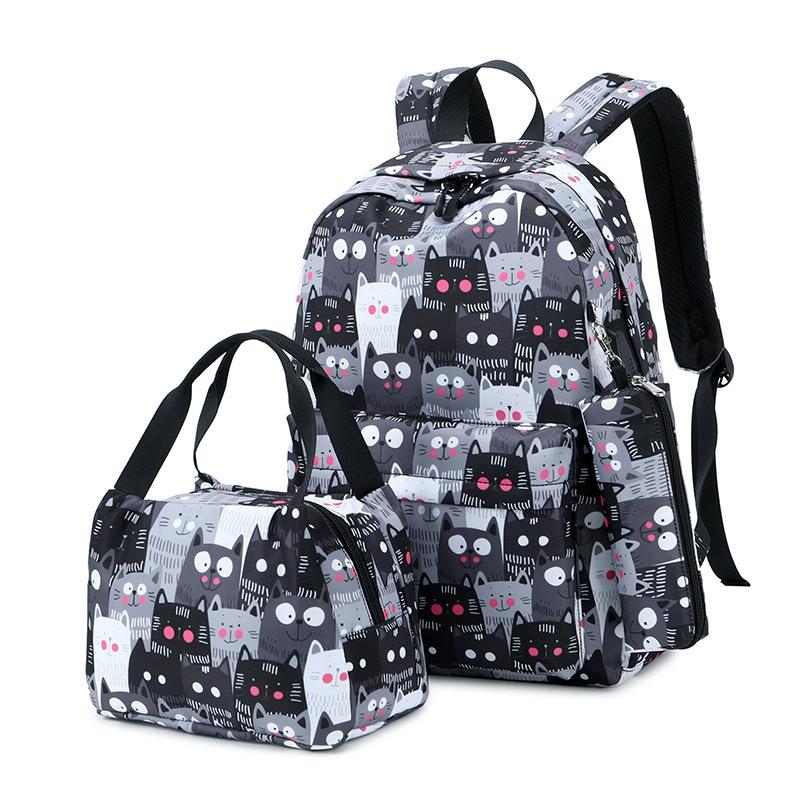 Student Backpack Set - Printed Design - Grey