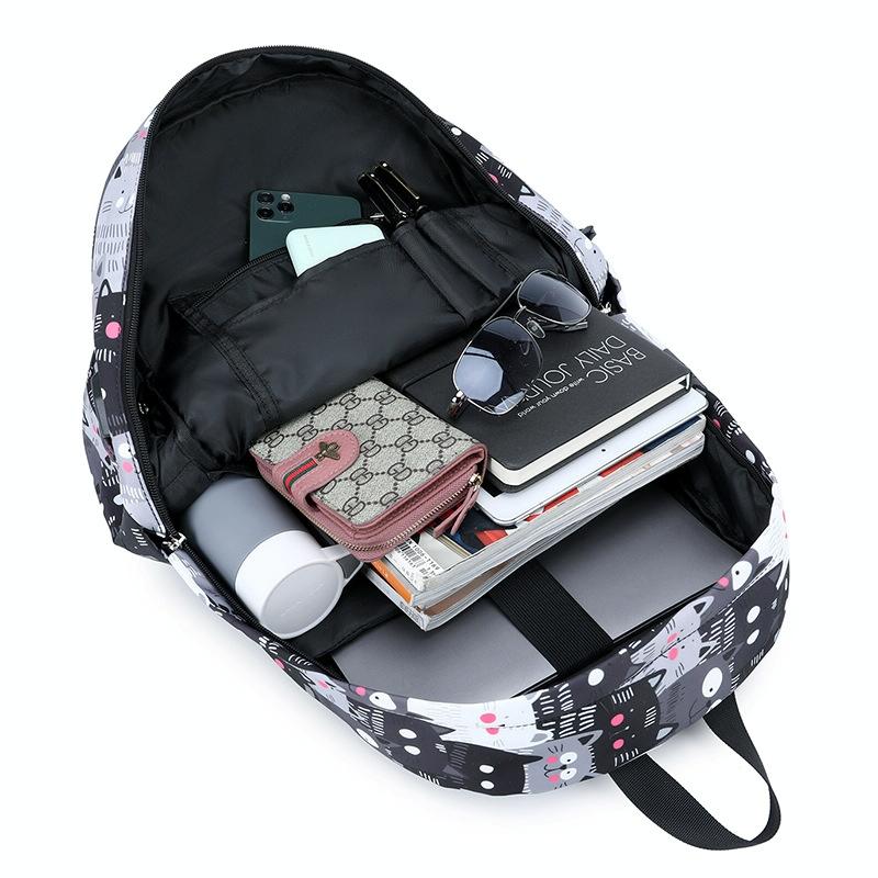 Student Backpack Set - Printed Design - Grey
