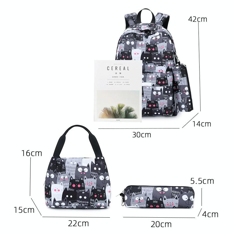 Student Backpack Set - Printed Design - Grey