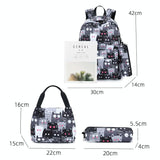 Student Backpack Set - Printed Design - Grey - Rear View