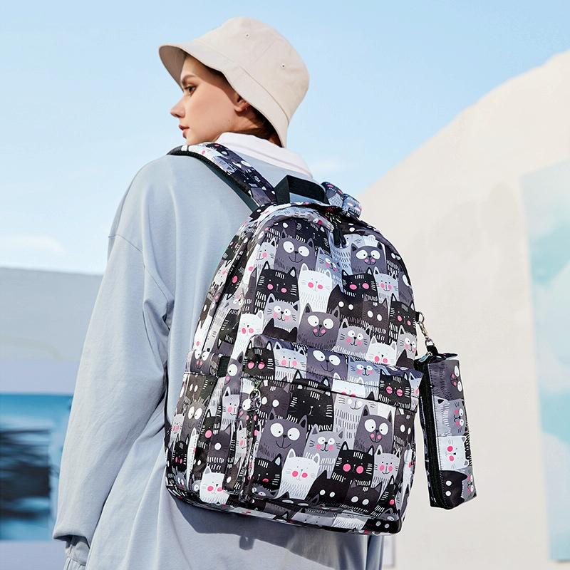 Student Backpack Set - Printed Design - Grey