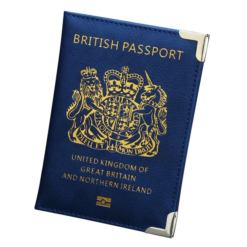 Dark Blue Leather Passport Cover With Metal Feet