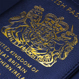Dark Blue Leather Passport Cover With Metal Feet - Close-Up Angle