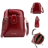 Oil Wax Leather Double Zip Crossbody Phone Bag - Red - Front View